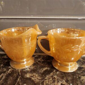 1950's Vintage Fire King Peach Luster Sugar Bowl & Creamer - Anchor Hocking